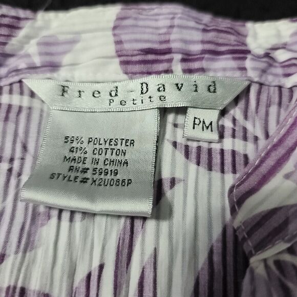 Fred David Petites Womens Button Up Blouse Multicolor Size PM Polyester Blend - Picture 7 of 12